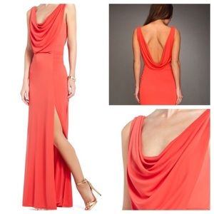 BCBG Lena Draped Cowl Slit Gown Dress S
